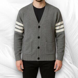 Men's Gray Cardigan with Pockets and Stripes on the Sleeves Size: L